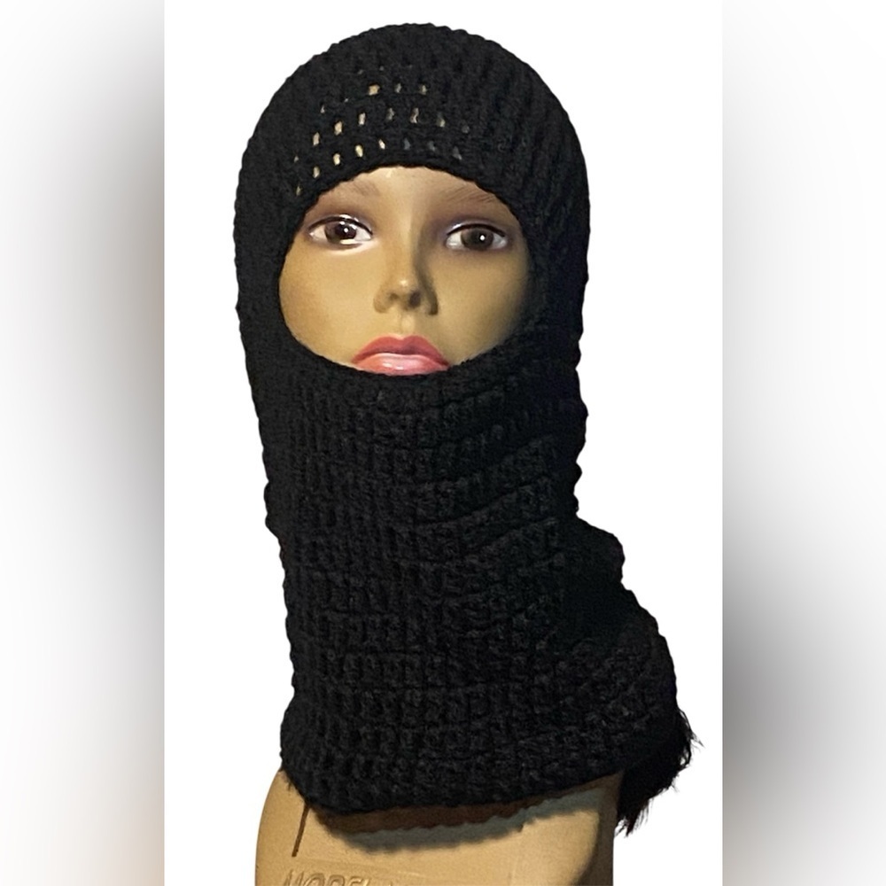 Black Handmade Crochet Balaclava - Picture 2 of 5